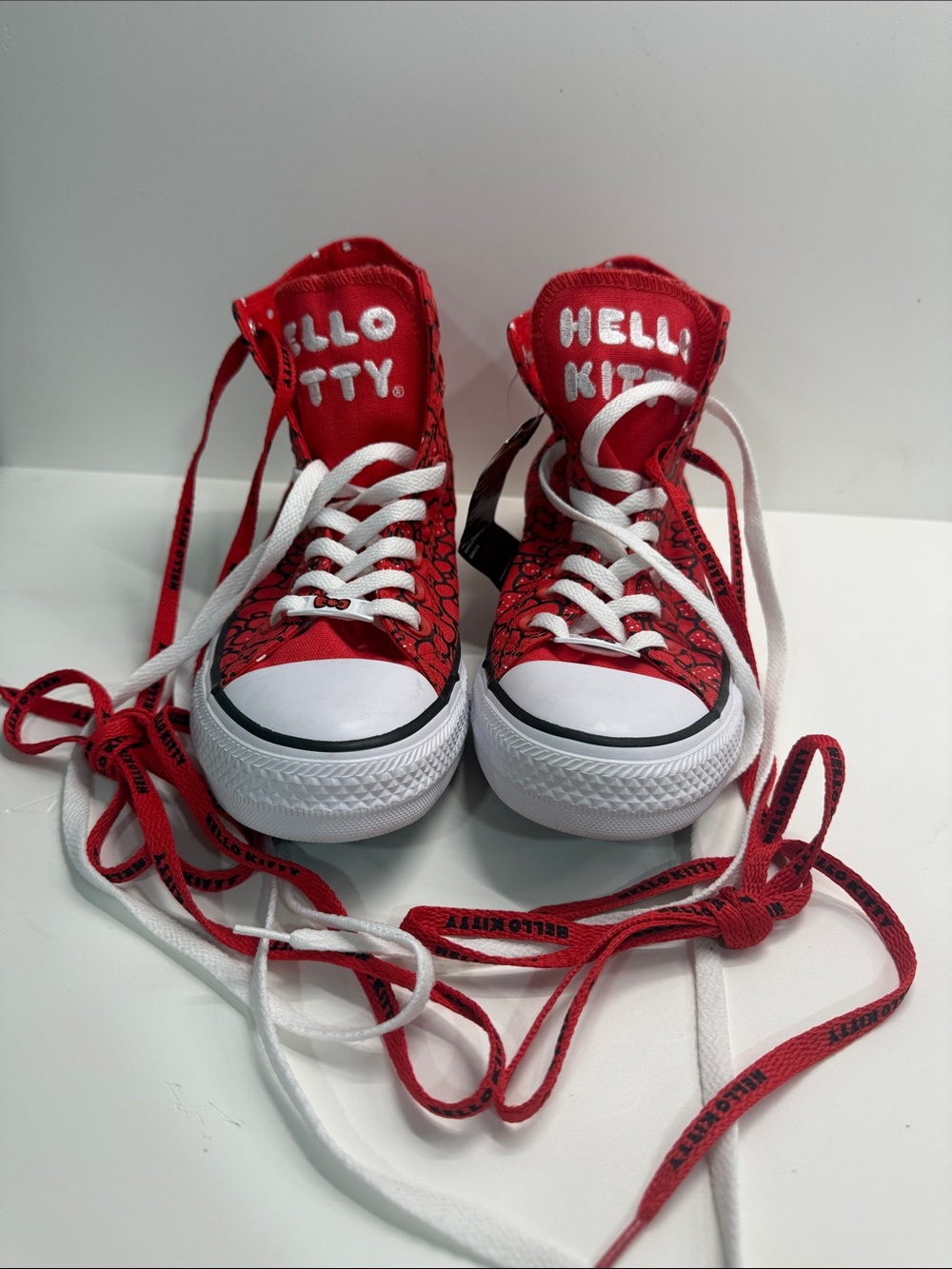 CONVERSE Hello Kitty Red and White High-Top Sneakers Size 7 men